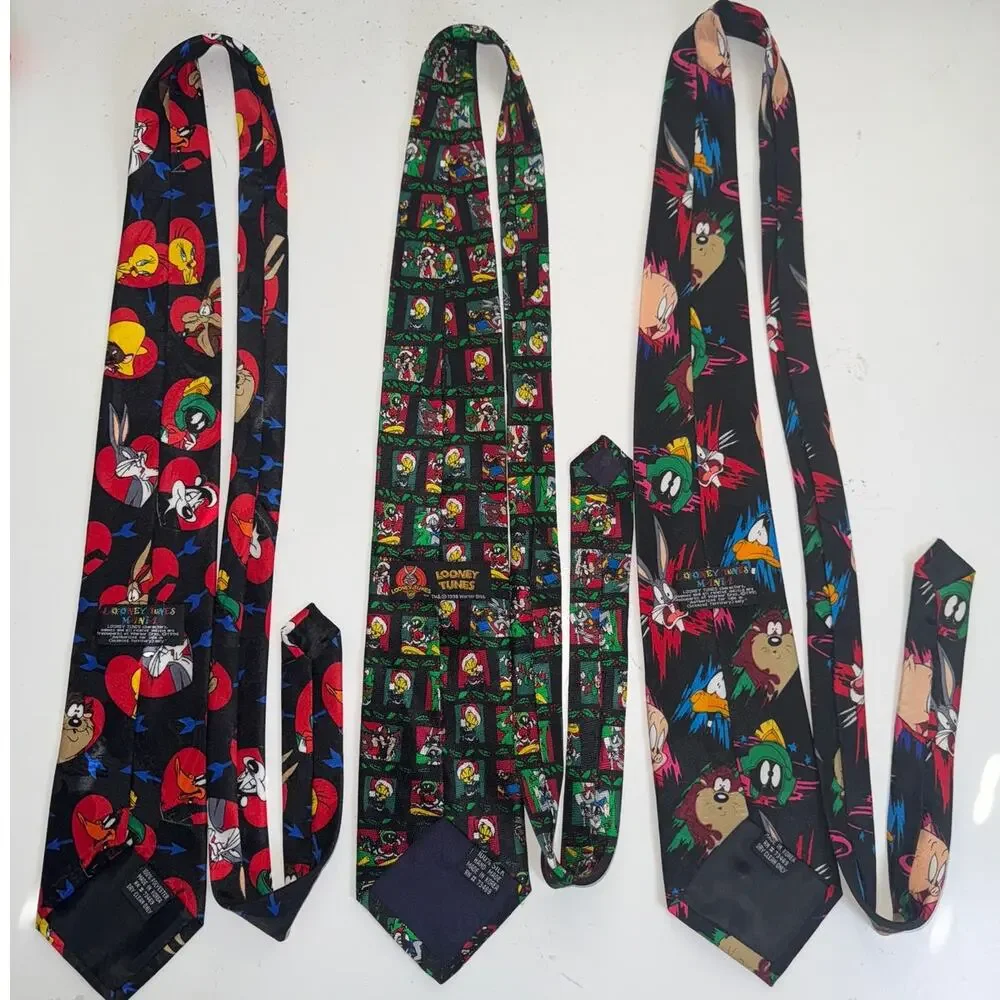 Vintage 90s Looney Tunes Mens Neck Tie Lot Bundle Novelty Work Office Teacher